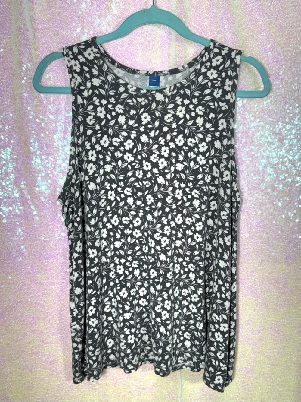 Sleeveless Floral Print Tank Top - gray & White - size L